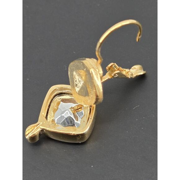 Vintage 90s Joan Rivers Purple Crystal Square Bezel Leverback Earrings - Picture 6 of 11